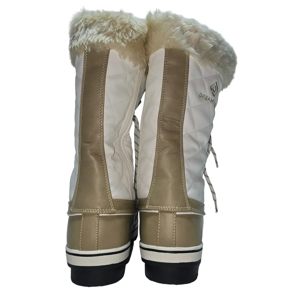 Dream Pairs River_1 Womens Snow Boots Khaki White 3M Thinsulate Faux Fur Size 10